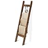 Hzuaneri Blanket Ladder - for Bedroom, Decorative Wood Quilt Rack with 4 Removable Hooks, 5-Tier Farmhouse Ladder Holder Organizer for Bathroom Living Room, Rustic Brown and Black 02101BBR
