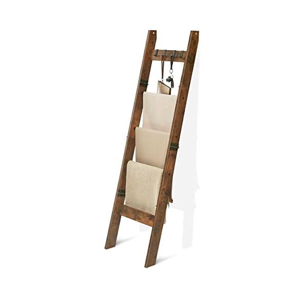 Hzuaneri Blanket Ladder - for Bedroom, Decorative Wood Quilt Rack with 4 Removable Hooks, 5-Tier Farmhouse Ladder Holder Organizer for Bathroom Living Room, Rustic Brown and Black 02101BBR Hzuaneri Blanket Ladder - for Bedroom, Decorative Wood Quilt Rack with 4 Removable Hooks, 5-Tier Farmhouse Ladder Holder Organizer for Bathroom Living Room, Rustic Brown and Black 02101BBR