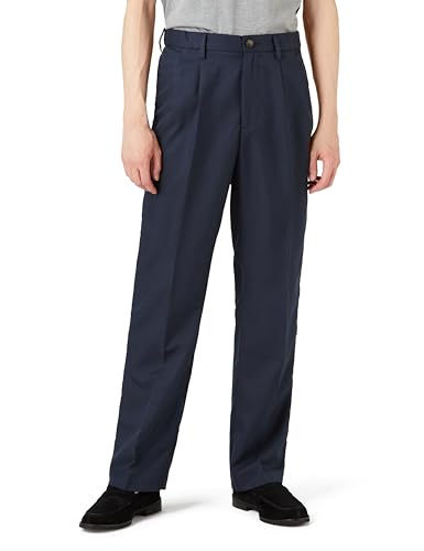 Amazon.co.jp: [Amazon Essentials] スラックス タック入り ウエスト調整 クラシックフィット メンズ ネイビー W32 / L28