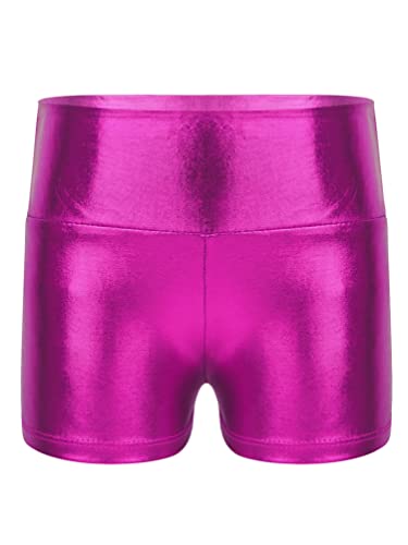 Girls Shiny Metallic Workout Shorts High Waist Yoga Dance Booty Shorts Biketards Bike Shorts Dancewear