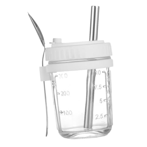 OUNONA 1 Juego taza de avena ramequines jarra de fermentación pajita tarro de avena tarros de avena durante la noche con tapa jarra de contenedores de avena Acero inoxidable