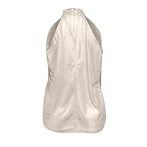 Womens Summer Tops, Sexy Halter Neck Crop Top Sleeveless Sleeveless Sequin Tops For Women Solid Color Tank Tops Silver #TOP4