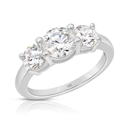 MAX + STONE 2 Carat Cubic Zirconia Anniversary or Engagement Ring for Women in 14k Solid White or Yellow Gold Three Stone CZ in Size 5 to 9