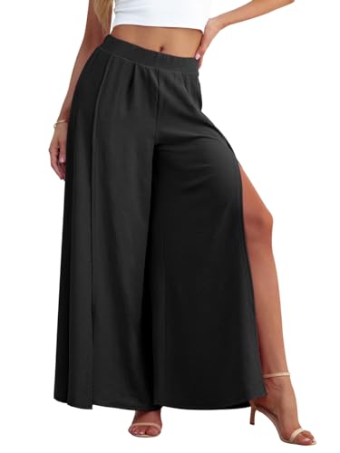 POKWAI Split Wide Leg Pants for Women Beach Vacation High Waist Lightweight Flowy Casual Summer Pants2