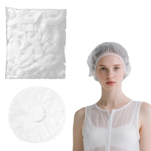100 Stück Einweg Duschhauben, Dick Kunststoff Haarhaube für Frauen, 42 CM Wasserdichte Duschhaube, Haarschutz Duschkappe für Salon,Spa,Reise, Hotel, Dusche