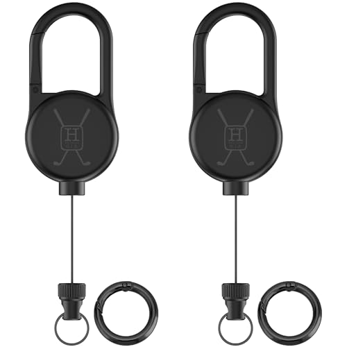 Handy Picks Heavy Duty Retractable Keychain, Zinc Alloy Frame Clip with Magnetic Closure for Golf n Fishing Items, Badge Holder, 29.5” Cord, 9 OZ Pulling Force, Round Clasp Included, Black, Pack of 2