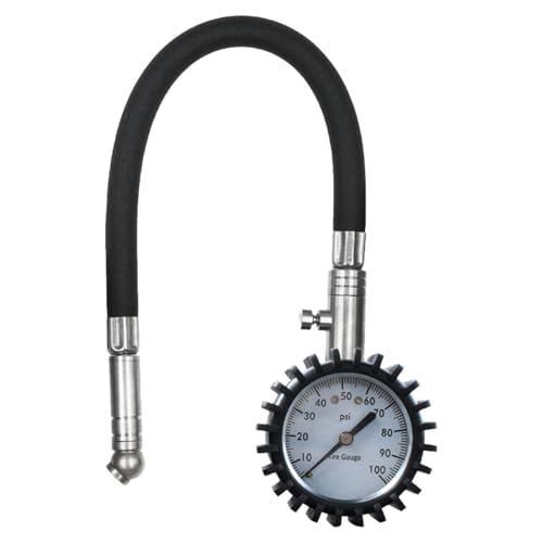 Image of BDZMC Car Tire Pressure Gauge, 0-100 PSI Air Pressure Gauge with 2.5 Inch Large Scale Dial, Accurate Easy to Read, Certified ANSI Tire Gauges with Flexible Air Hose for Cars, SUVs, Trucks (Silver)