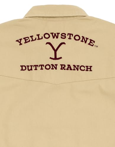 Y Yellowstone Camisa de mão de sarja para adultos, vintage, lavada, com botões, Caqui, GG