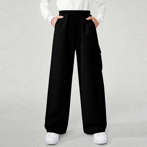 Boys Sweatpants Casual Solid Color Elastic Waist Trousers with Multi Pockets Soft Comfy Lounge Fashion Pants 5-15Y3