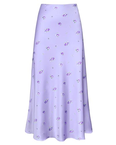 Women's Satin High Waisted Maxi Skirts Hidden Elasticized Waistband A Line Long Skirt