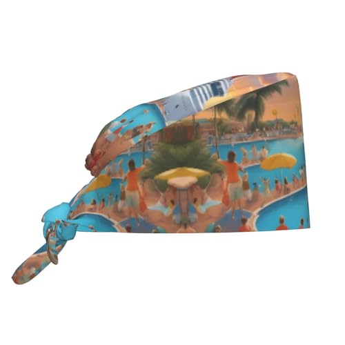 YYHHAOFA Breathable Work Hat Pool Party Cruise Ship Printed for Chef, Nursing, Spa, Facial Care, Fitness Black