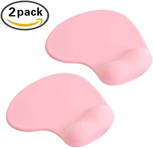 Pink Mouse Pad with Gel Wrist Support,Ergonomic Support Mouse Mat,Pain Relief Mousepads Bulk with Non-Slip PU Base for Home, Office & Travel,2 Pack