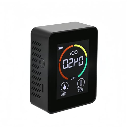 一酸化炭素検出器・カラフルディスプレイ搭載 | 二酸化炭素/温度/湿度同時測定・赤外線検出技術・軽量携帯型・寝室/リビング/キッチン用 | ABS素材 サイズ約9×7×3.5cm