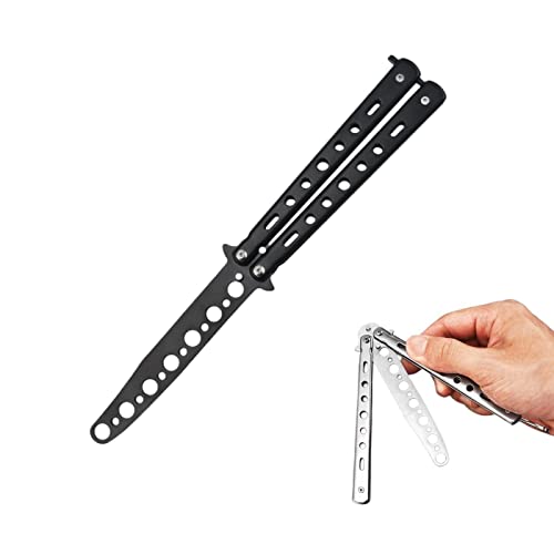 Street27™ Butterfly Knives Trainer with O-Ring Latch for Beginner, Balisong Trainer Multifunctional Tool for Practicing Flipping Tricks, Stainless Steel Pocket Knives Trainer Tool (Black)