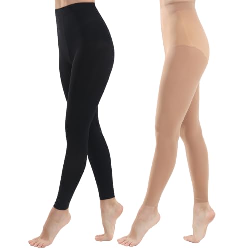 Image of MANZI Footless Tights for Women Dance Tights 40 Denier Semi Opaque Pantyhose 2 Pairs