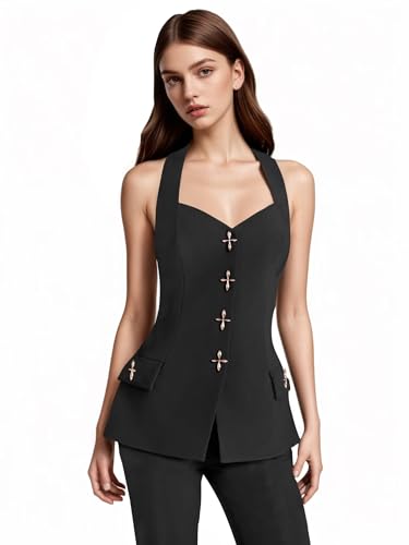 Women's Suits for Work 2 Piece Formal Slim Fit Suits for Women Sleeveless Outfits Casual Vest Pant for Business Work Set