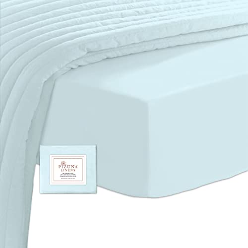 Pizuna 100% Cotton Emperor Fitted Sheet Baby Blue, 400 Thread Count Long Staple Cotton Emperor Fitted Sheets 200x200cm, Sateen Weave Emperor Fitted Sheet Extra Deep 40 cm 1 PC Baby Blue