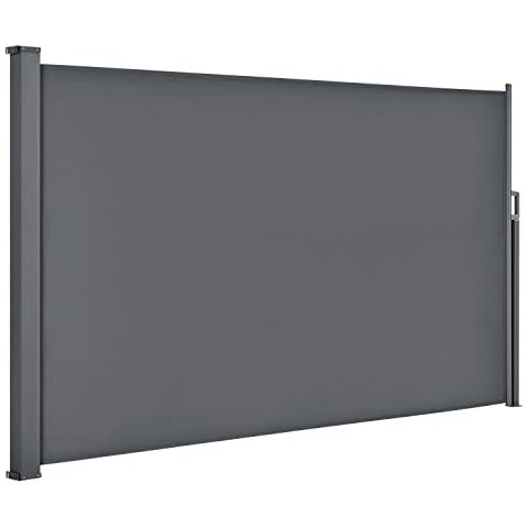 Juskys Seitenmarkise Dubai 200 x 300 cm ausziehbar Blickdicht, Sichtschutz & Windschutz für Balkon & Terrasse, Seitenrollo mit Wandhalterung - grau Cover
