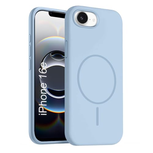 Image of iPhone 16e Silicone Magsafe Case | Shock Proof Design & Camera Protection | Premium Rubberised Apple iPhone 16e Cover (Microfiber Lining) | Magnetic Liquid Silicone - Sky Blue