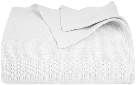 KEEPOZ 100% Cotton Blanket, Twin Size, Breathable Summer Cooling Blanket, 390 GSM, Lightweight Thermal Blanket, Soft Throw. (White, 90