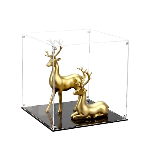 Image of 12 Inch Clear Acrylic Case for Display with Black Base | Cube Display Acrylic Box for Collectibles, Alternative Glass Case for Display Figures Home Storage Organizing Arts Showcase