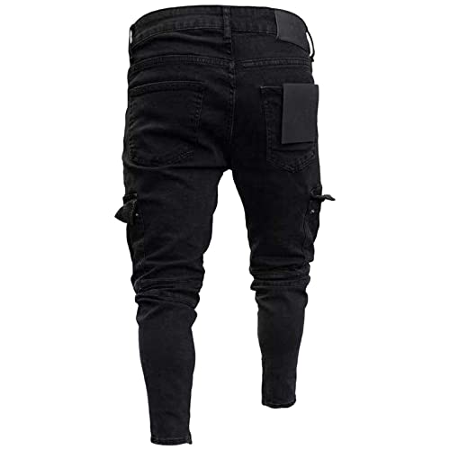 Men's Pleated Pocket Skinny Jeans Male Slim Fit Pockets Cargo Denim Pants Men Slim Fit Knee Pocket Fold Jeans2