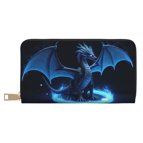 Magical Blue Dragon-E Print Wallet Women, Leather Bifold Multi Card Wallet, Long Purse Women's Wallets