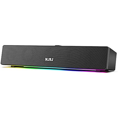 NJSJ Computer Speakers,10W 2.0 USB-Powered PC Soundbar,Surround Sound Rich Stereo Bass,RGB LED Lights up,3.5mm Aux Gaming Speaker Sound Bar for PC Desktop,Laptop Cellphone,TV Cover