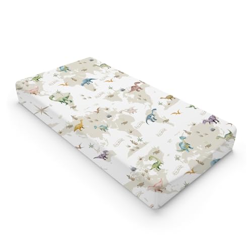 Colorful Dinosaurs Map Baby Changing Pad Covers for Boy Girl 32''x16'' Cartoon Dinosaur Fitted Baby Changing Table Pad Sheets Jungle Animal Soft Breathable Diaper Changing Table Mats