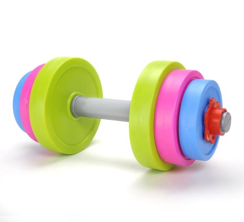 Kids Workout Dumbbell Weights Set - Toddler Toy Gym Equipment for Pretend Play Lifting, Exercise & Fitness - Adjustable Fill with Sand or Water