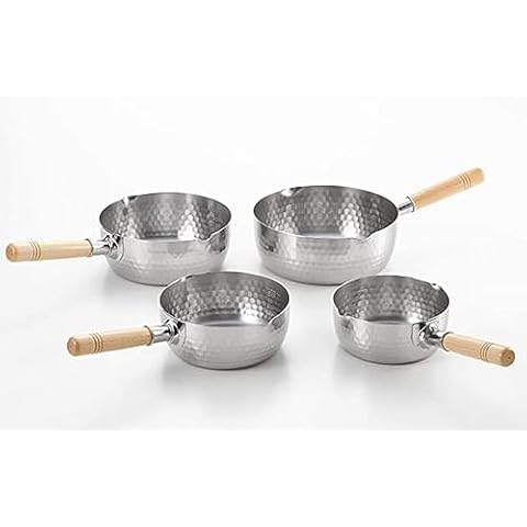 Set of 4 Japanese Stainless Steel Yukihira Saucepans Cooking Pots 1.2-Quart, 1.7-Quart, 2.2-Quart, 3-Quart, Made in Japan, 1 Set Cover