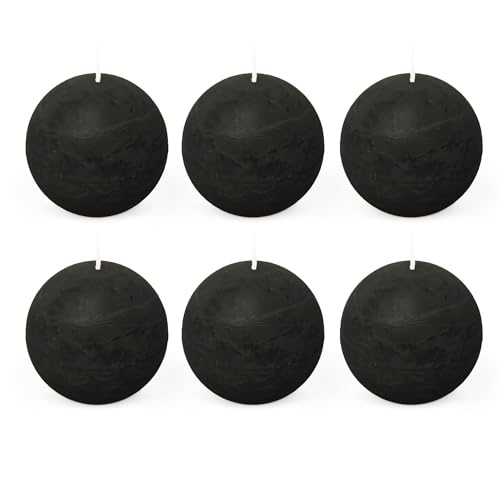 Spaas 6 Rustic Unscented Ball Candles 80 mm, 24 Hours, Black
