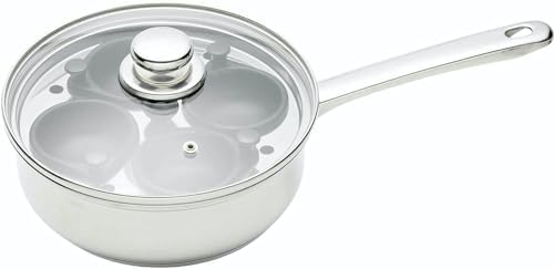 KitchenCraft Egg Poacher, Padella per Uova in Acciaio al Carbonio, Padella per 4 Uova, Antiaderente e a Induzione, 20,5cm (11''), Argento
