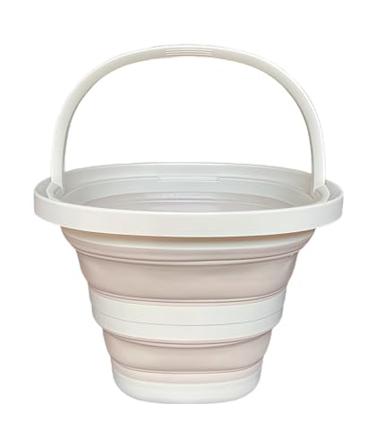 XJEXUEIZ Collapsible Bucket 5L 1.3 Gallon Cleaning Mop Foldable Portable Small Plastic Water Bucket Space-Saving Design Suitable Household Cleaning Garden Camping Fishing Car Wash (Milky White)