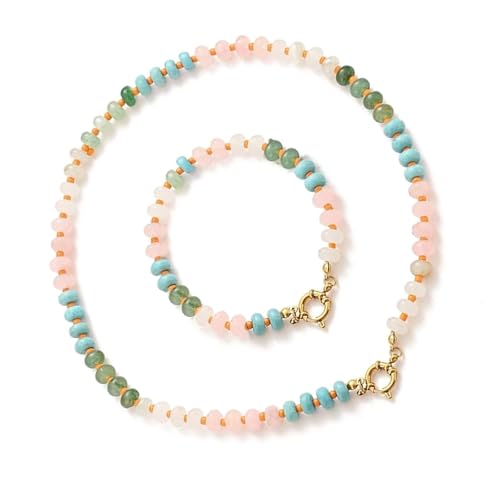 Collier et bracelet réglables en pierres précieuses colorées authentiques et perles fines