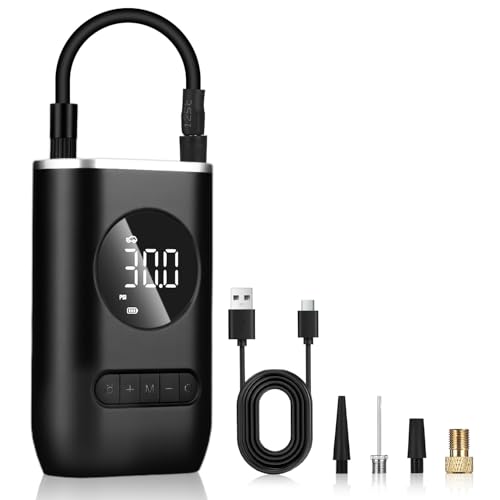 Zaxiva Compresor de Aire Portatil, 150PSI 12V DC Inflador Ruedas Coche, 4000mAh Mini Compresor Aire Coche con Luz LED, Batería Recargable, Hinchador...