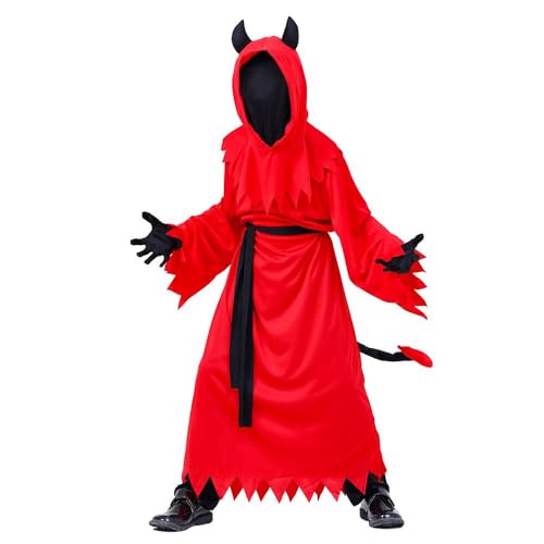 Lito Angels Vestito Costume Halloween da Diavolo Rosso con Maschera, Corna e Coda per Bambino Taglia 10-12 anni, L