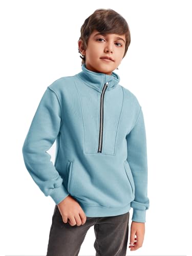 Boys Half Zip Pullover Sweatshirts Kids Fashion Fleece Lined Stand Collar Sweatshirt 5-14 Years2