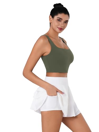 Image of Sunzel Square Neck Longline Sports Bra, Built-in Bra Crop Tank Top | Buttery Soft, Removable Pads, Light to Medium Support, Wide Straight Straps, Yoga, Pilates, Gym, Daily Wear