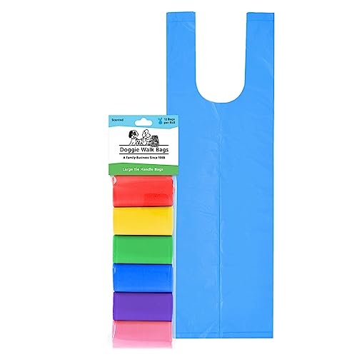Image of Large Dog Waste Bags on a Roll with Easy Tie Handles, Extra Thick and Strong Poop Bags, 5.5 x 5.5 x 17 Inches