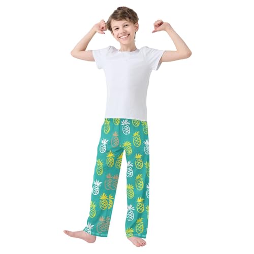 ZZXXB Pineapple Colorful Print Boys Long Pants Soft Trousers Elastic Waist Kids Lounge Bottoms with Pockets S-XL2