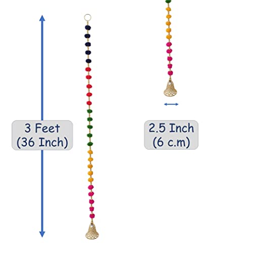 Image of DSCYENTES Pom Pom Door Side Hangings for Decoration, Ganesh Chaturti Decoration, Wall Hanging for Main Entrance,Temple Pooja Room, Stylish & Handmade Diwali Hanging (3 Feet, 12 Pc's)