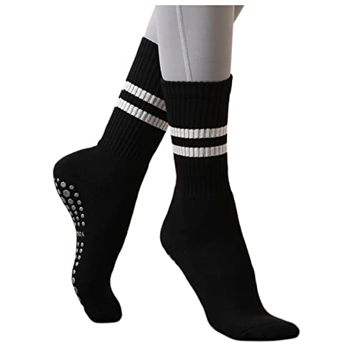 NOVOLAN Women's Yoga Socks Autumn & Winter Pilates Socks Fitness Socks Stockings Anti-Slip Particles Yoga Socks Cotton Women's Mid-Tube Terry Sports Socks Ballet Dance Thick Warm (black) - One Size