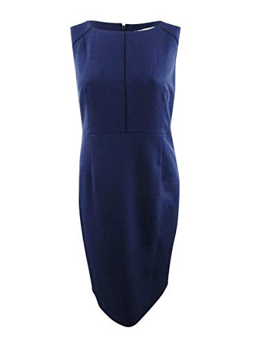 Kasper Women's Solid Stretch Crepe Sheath Dress with FAGGOTTING Trim, Indigo, 6
