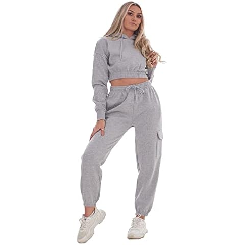 Grey Ladies Hooded Tracksuit with Pockets Cover