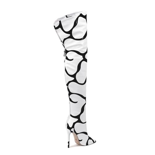 Image of Thigh high boots for women striped Back zipper Burgundy Zebra Print Over the knee Sexy gold white pointed toe Cow Print leopard Magenta stiletto heel