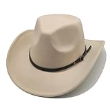 Sombrero de vaquero para mujer y hombre con cinta, disfraz de vaquera, sombrero occidental, sombreros de vaquero para mujer, color negro, Beige 01., M