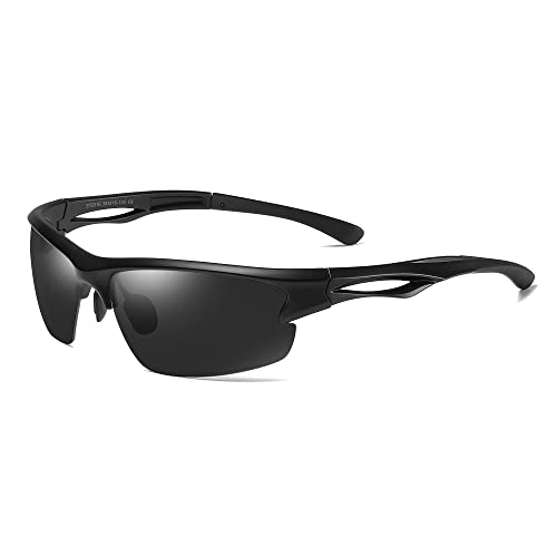 Cyxus Fahrradbrille Polarisiert Sonnenbrille Herren Damen UV400 für Reisen Fahren Angeln Golf （1071 Schwarz）