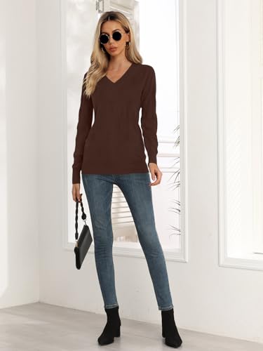Image of Yincro Women V Neck Long Sleeve Soft Sweater Knit Casual Pullover Top