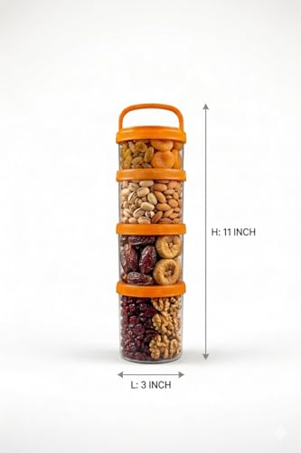 Image of MG Trader's 4 Layer Twist Lock Storage Jar | Stackable BPA-Free & Snack Container | Non-Spill Portable Travel Food Storage for Protein Powder, Dry Fruits & Nuts | 1 PCS | Orange | (OSJ04)
